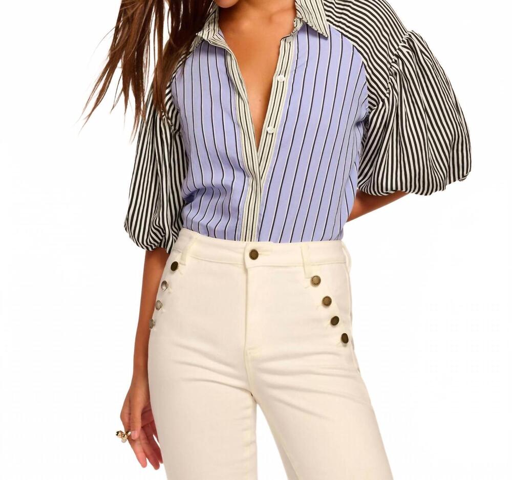 NEW RAMY BROOK flor button down short sleeve top in catalina stripe